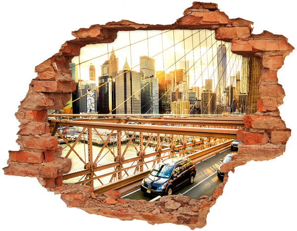 Vinyl muursticker 3D breekeffect Brooklyn Bridge bij zonsondergang