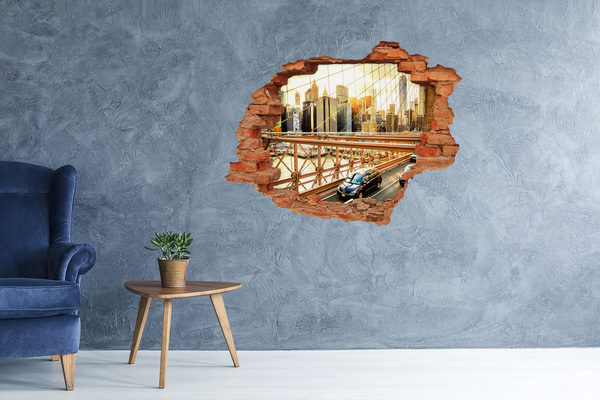 Vinyl muursticker 3D breekeffect Brooklyn Bridge bij zonsondergang