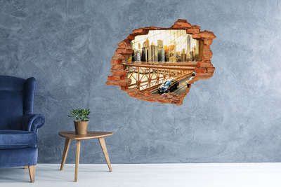Vinyl muursticker 3D breekeffect Brooklyn Bridge bij zonsondergang