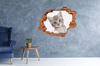 Vinyl muursticker 3D breekeffect Kitten in een gat in de muur