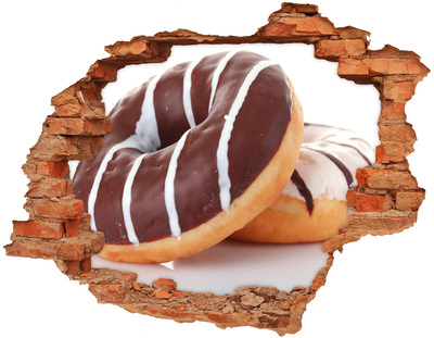 Vinyl muursticker 3D breekeffect Chocoladedonuts bij Hole in the Wall