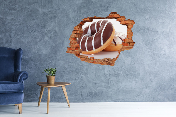 Vinyl muursticker 3D breekeffect Chocoladedonuts bij Hole in the Wall