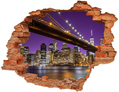 Grote 3D muursticker gat in de muur Brooklyn Bridge 's nachts