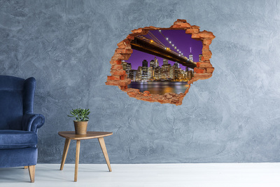 Grote 3D muursticker gat in de muur Brooklyn Bridge 's nachts