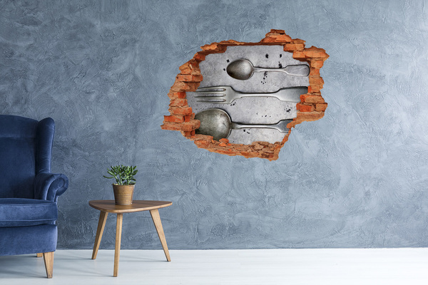 Grote 3D muursticker gat in de muur Een kapotte muur met uitzicht op het bestek.