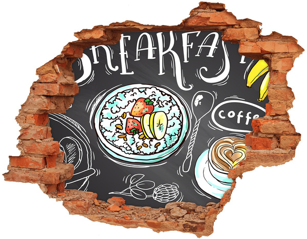 Grote 3D muursticker gat in de muur Retro ontbijt