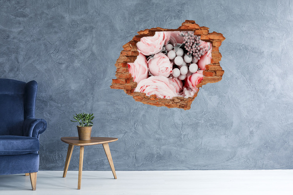 Grote 3D muursticker gat in de muur Een bloemenparadijs achter de muur.