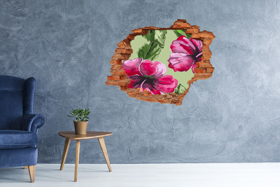 Vinyl muursticker 3D breekeffect Bloemen in een verwoeste muur