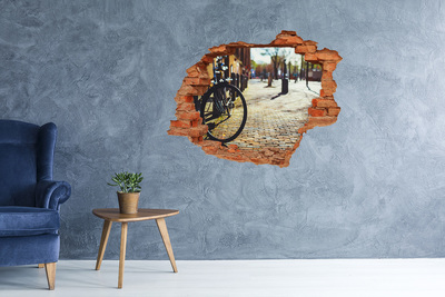 Grote 3D muursticker gat in de muur De charme van de straat met een fiets
