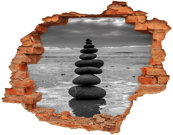 Vinyl muursticker 3D breekeffect Stenen torens op het strand