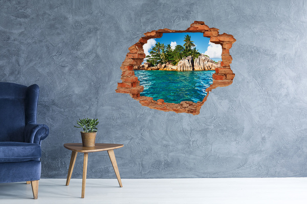 Grote 3D muursticker gat in de muur Exotisch strand met palmbomen