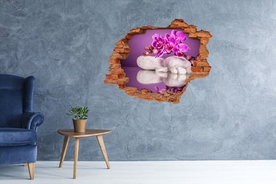Grote 3D muursticker gat in de muur Orchidee op een achtergrond van stenen