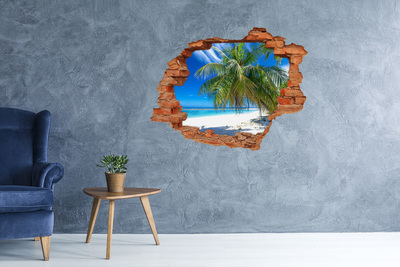 Vinyl muursticker 3D breekeffect Tropisch strand met palmbomen