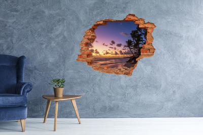 Grote 3D muursticker gat in de muur Zonsondergang op het strand