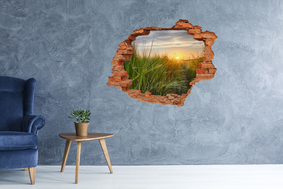 Vinyl muursticker 3D breekeffect Gouden zonsondergang boven een graanveld