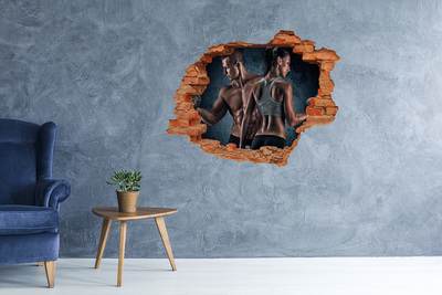 Grote 3D muursticker gat in de muur Uitzicht op de stad door een gat in de muur.