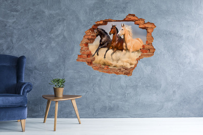 Vinyl muursticker 3D breekeffect Galopperende paarden in het wild