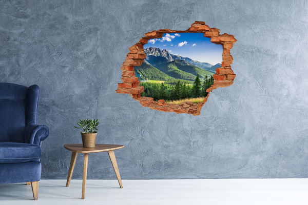 Grote 3D muursticker gat in de muur Berglandschap door een gat in de muur