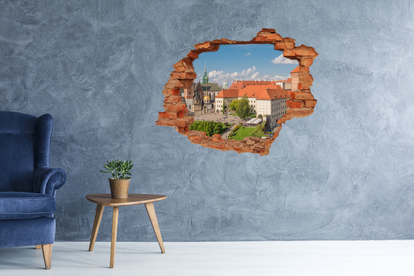 Grote 3D muursticker gat in de muur Berglandschap achter het gat in de muur
