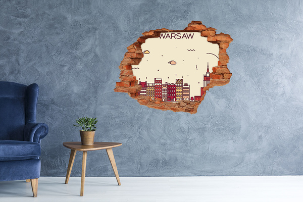 Grote 3D muursticker gat in de muur Uitzicht op de stad 's nachts