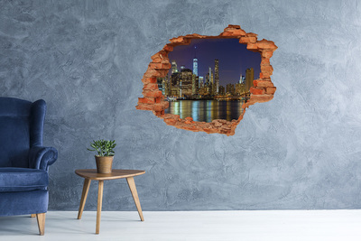 Vinyl muursticker 3D breekeffect De skyline van New York 's nachts