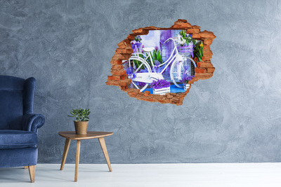 Vinyl muursticker 3D breekeffect Een fiets in een bloemrijke omgeving.