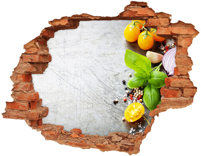 Grote 3D muursticker gat in de muur Een ingestorte muur met uitzicht op de hemel.