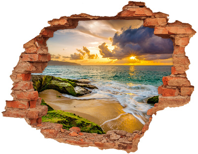 Grote 3D muursticker gat in de muur Caribisch strand door een gat in de muur