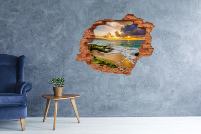 Grote 3D muursticker gat in de muur Caribisch strand door een gat in de muur