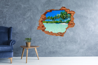 Vinyl muursticker 3D breekeffect Stormachtige zee met berglandschap op de achtergrond.