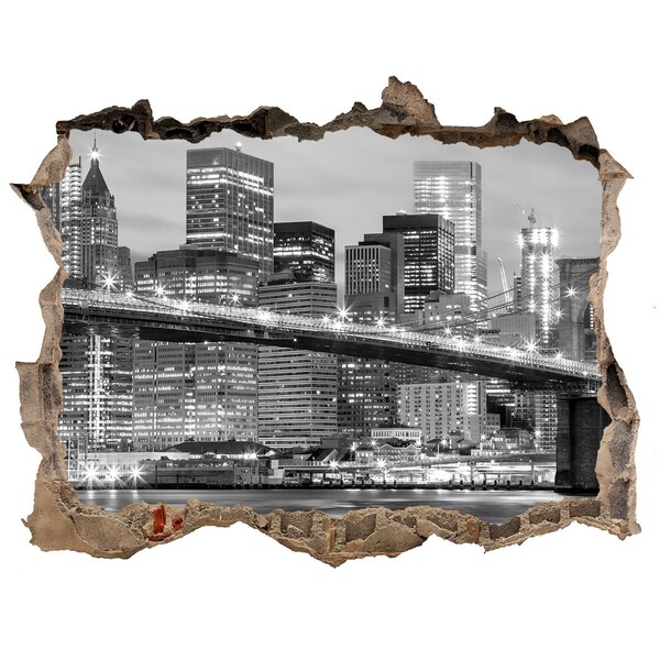 Zelfklevende muursticker 3D gat De Brooklyn Bridge in New York