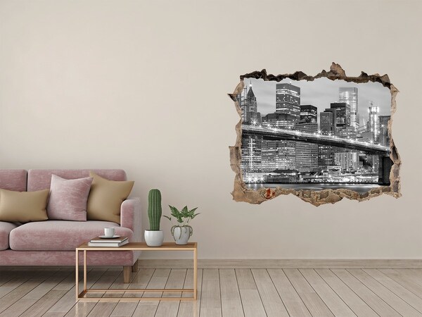 Zelfklevende muursticker 3D gat De Brooklyn Bridge in New York