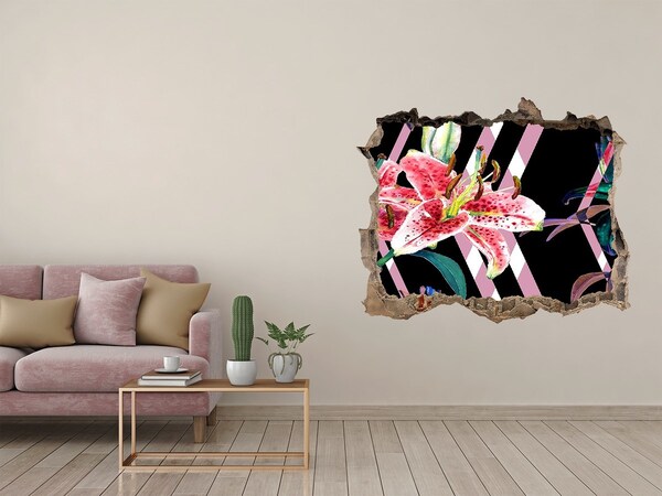 Wandsticker 3D gat met uitzicht Bloemengat in de muur