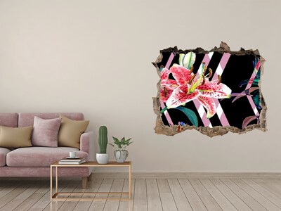 Wandsticker 3D gat met uitzicht Bloemengat in de muur