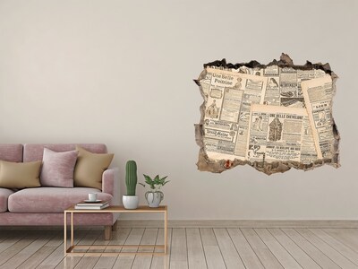 Zelfklevende 3D wandsticker illusie Oude krant in een gat in de muur
