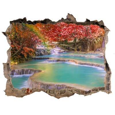 Zelfklevende muursticker 3D gat Tropische waterval in herfstkleuren