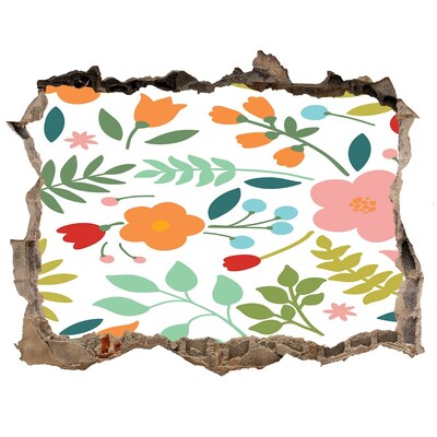 Zelfklevende muursticker 3D gat Een bloemenparadijs achter de muur.