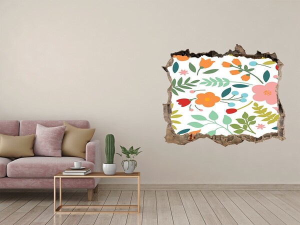 Zelfklevende muursticker 3D gat Een bloemenparadijs achter de muur.