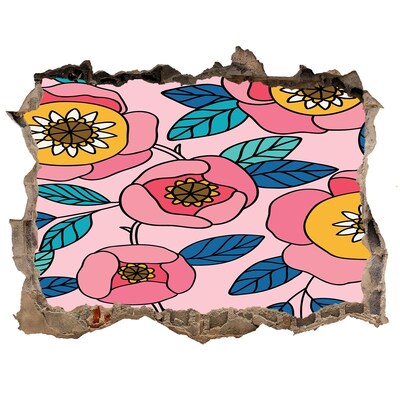 Wandsticker 3D gat met uitzicht Hole in the Wall Bloemenmuurschildering