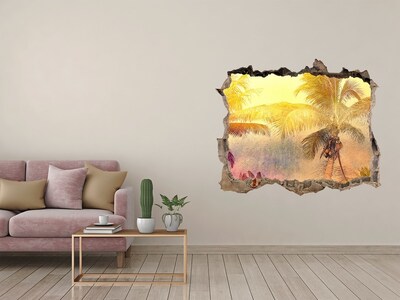 Wandsticker 3D gat met uitzicht Tropische oase achter de muur