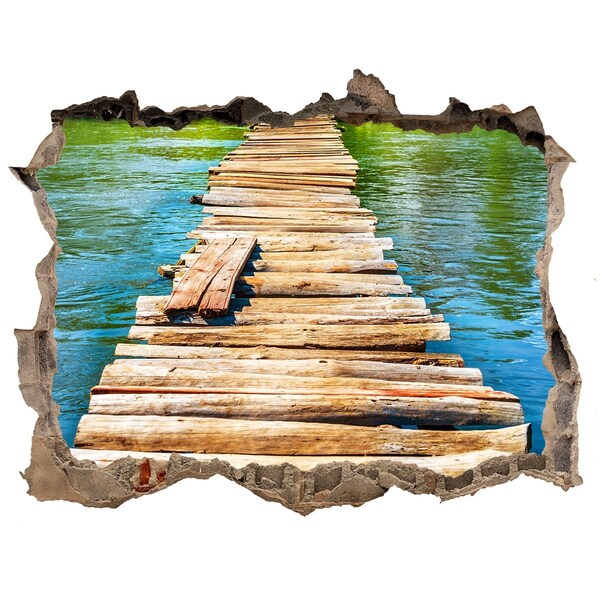 Wandsticker 3D doorkijk Houten brug over het water