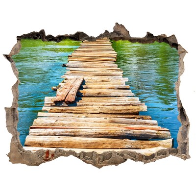 Wandsticker 3D doorkijk Houten brug over het water