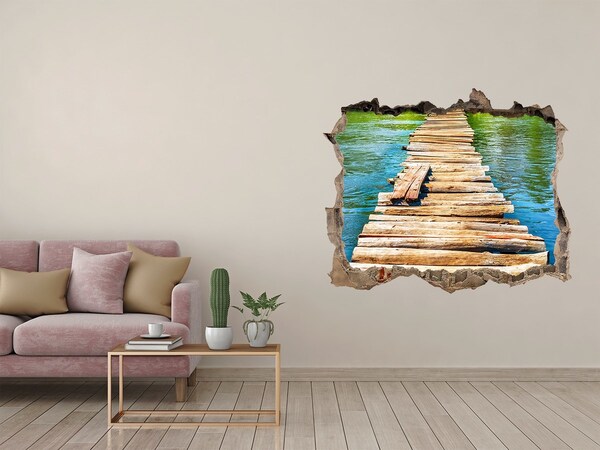 Wandsticker 3D doorkijk Houten brug over het water