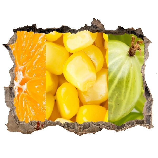 Wandsticker 3D doorkijk Fruitmuurschildering in een gat in de muur