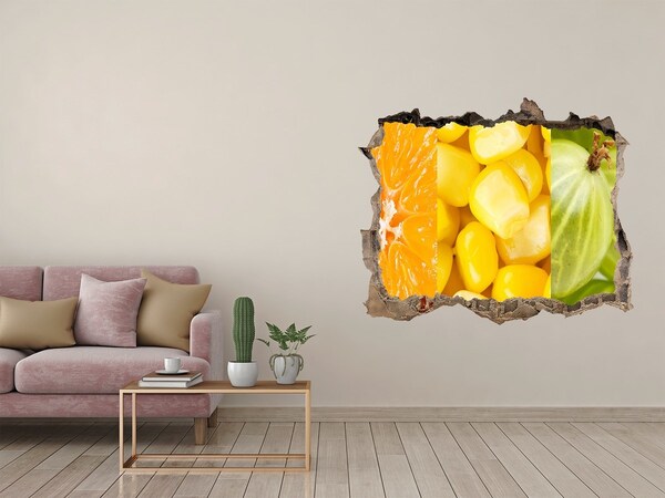 Wandsticker 3D doorkijk Fruitmuurschildering in een gat in de muur