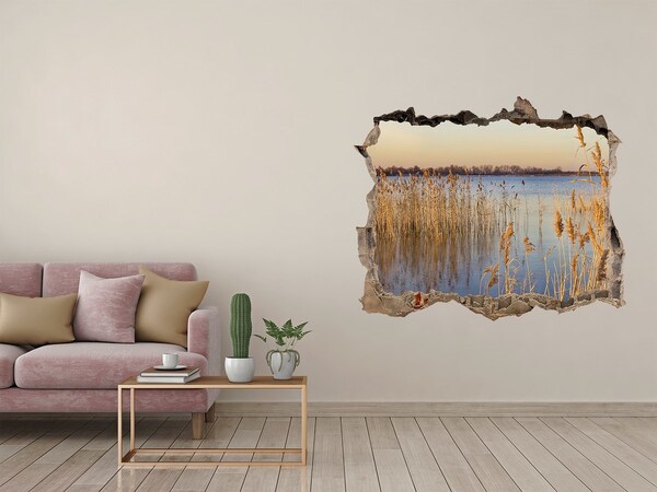 Zelfklevende 3D wandsticker illusie Baai met riet