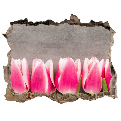 Wandsticker 3D gat met uitzicht Tulpen in beton