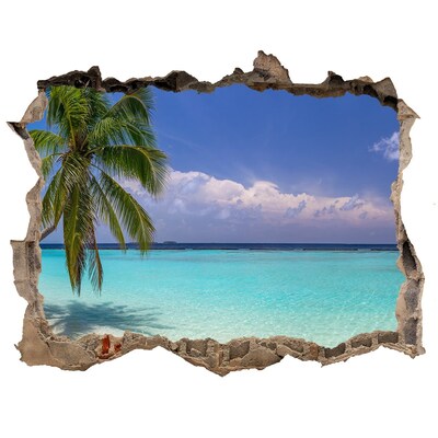 Wandsticker 3D doorkijk Tropisch strand met palmbomen