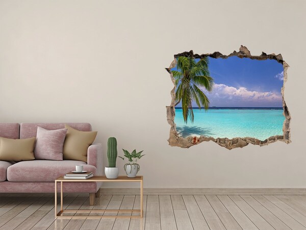 Wandsticker 3D doorkijk Tropisch strand met palmbomen
