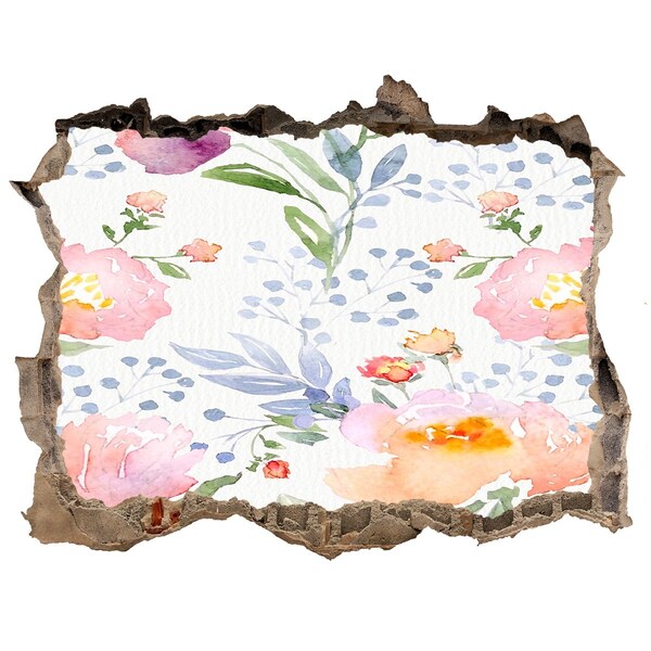 Zelfklevende 3D wandsticker illusie Een bloemenmuurschildering op een beschadigde muur.